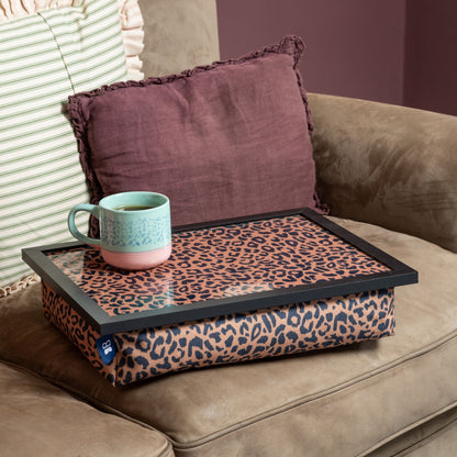 Bean Bag Cushioned Wooden Frame Lap Tray in Leopard