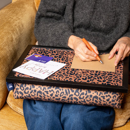 Bean Bag Cushioned Wooden Frame Lap Tray in Leopard