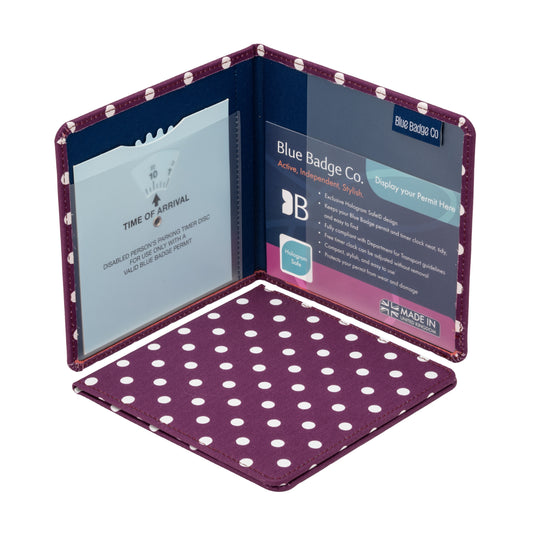 Blue Badge Wallet - Disabled Parking Permit Holder Spotty Grape - UK Made