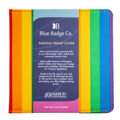 Blue Badge Wallet - Disabled Parking Permit Holder Rainbow Stripe  - UK Made
