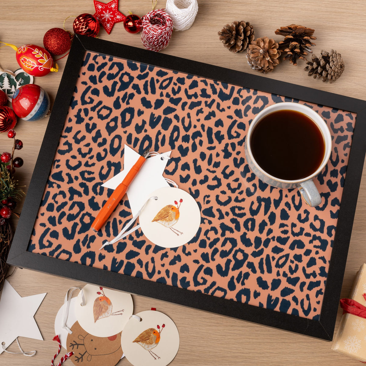 Bean Bag Cushioned Wooden Frame Lap Tray in Leopard
