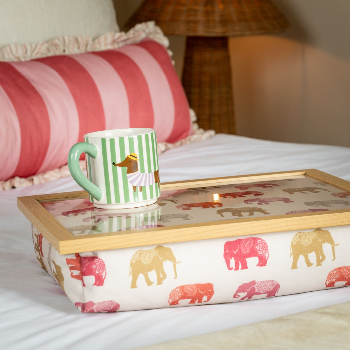 Bean Bag Cushioned Wooden Frame Lap Tray in Nelly Elephant