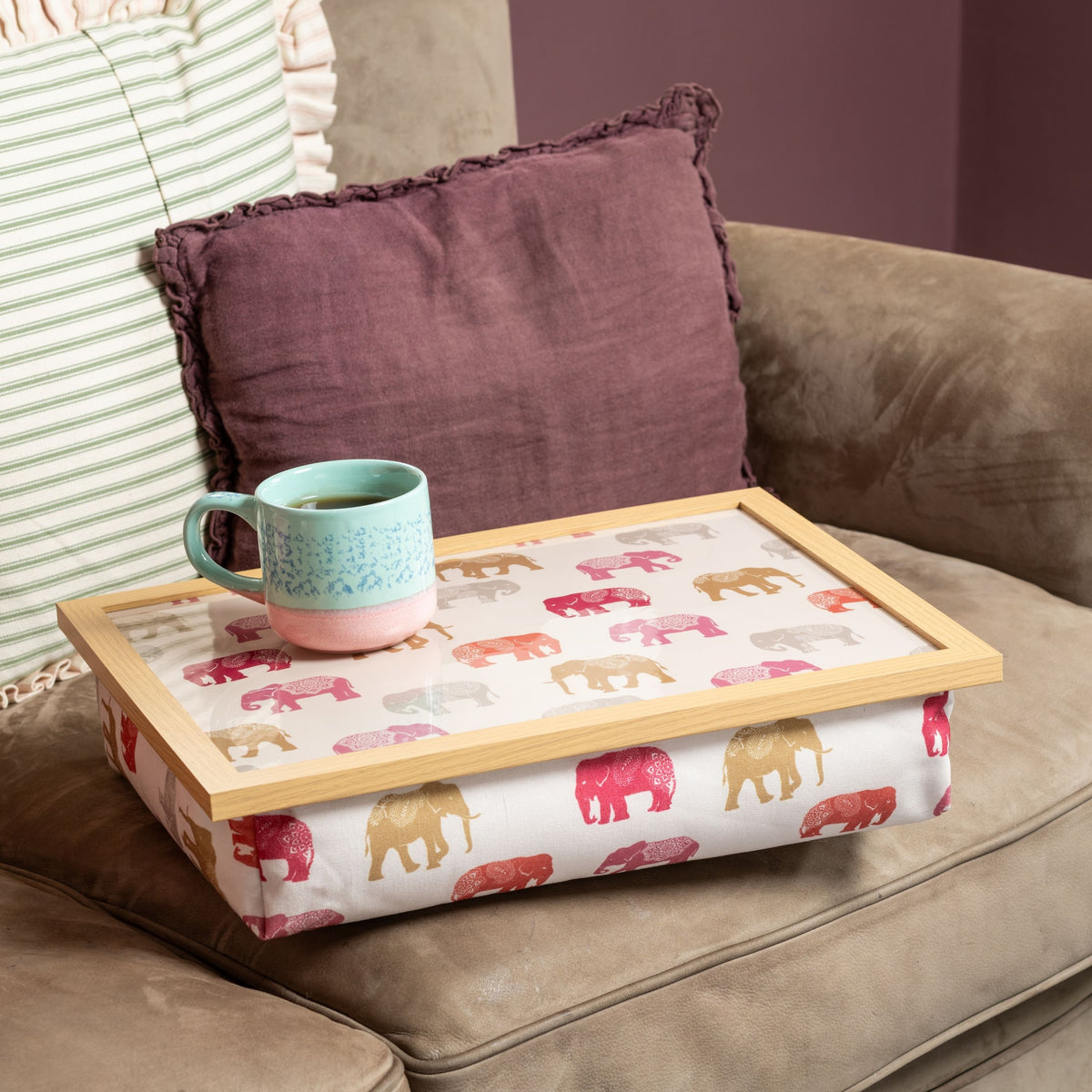Bean Bag Cushioned Wooden Frame Lap Tray in Nelly Elephant