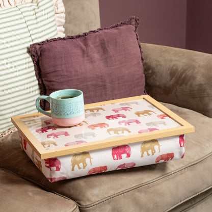 Bean Bag Cushioned Wooden Frame Lap Tray in Nelly Elephant