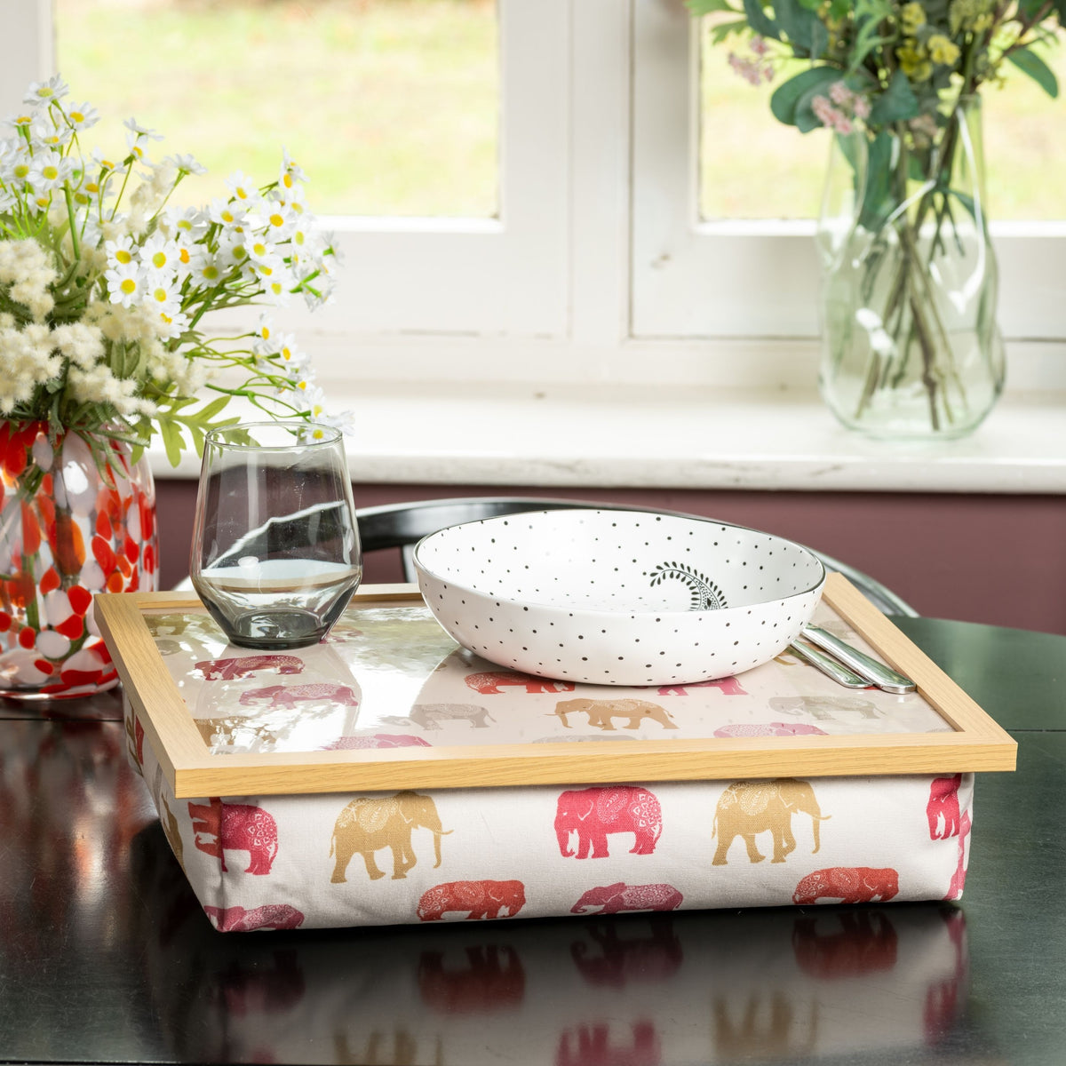 Bean Bag Cushioned Wooden Frame Lap Tray in Nelly Elephant
