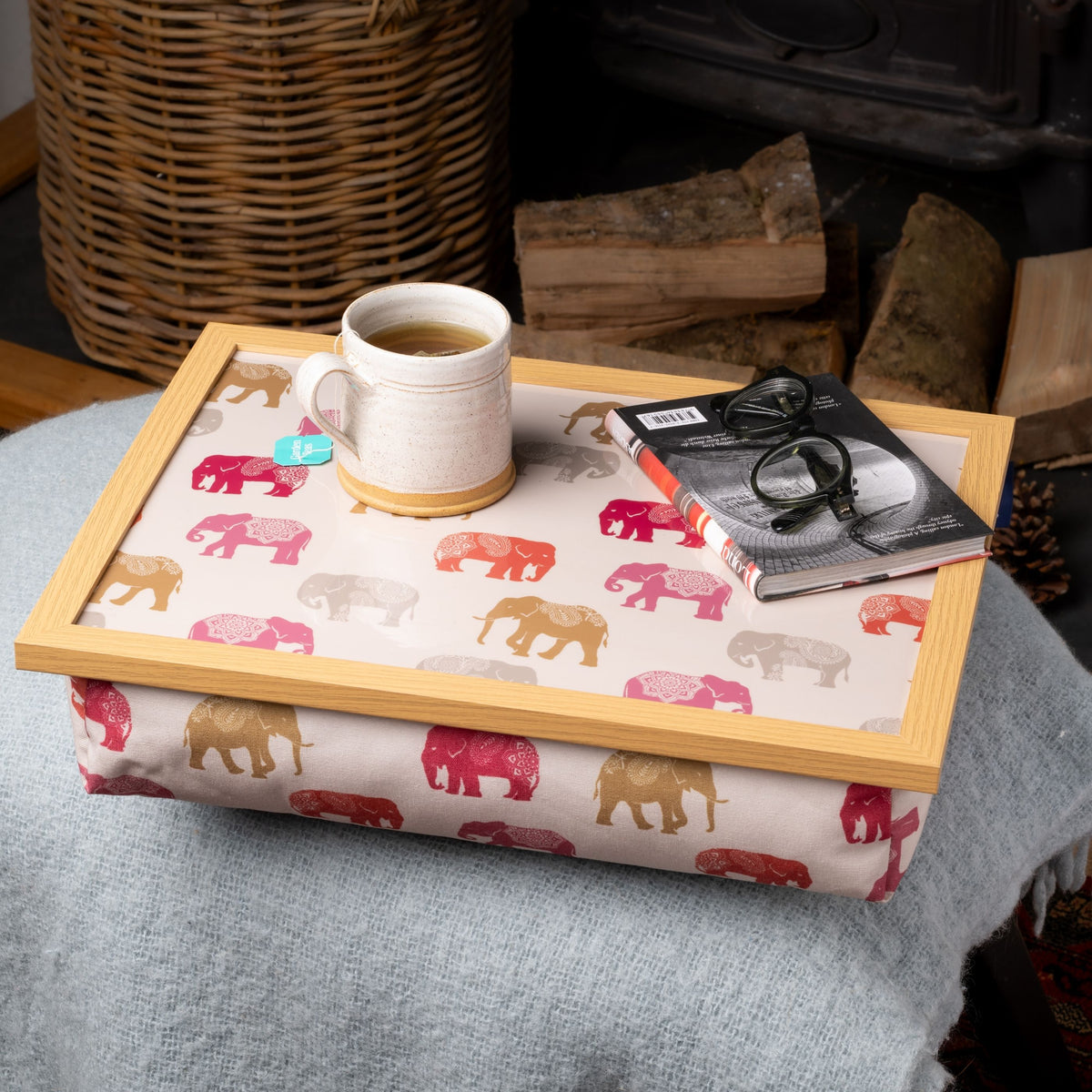 Bean Bag Cushioned Wooden Frame Lap Tray in Nelly Elephant