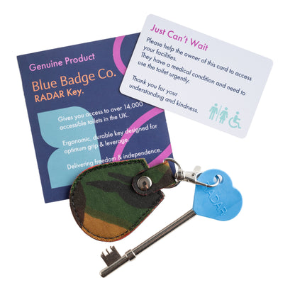 Genuine RADAR Disabled Toilet Key and Fabric Keyring in Army Camo - UK Made