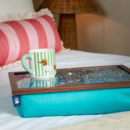 Bean Bag Cushioned Wooden Frame Lap Tray in William Morris Mallow Teal