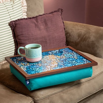 Bean Bag Cushioned Wooden Frame Lap Tray in William Morris Mallow Teal