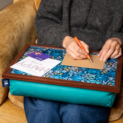 Bean Bag Cushioned Wooden Frame Lap Tray in William Morris Mallow Teal