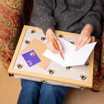 Bean Bag Cushioned Wooden Frame Lap Tray in Busy Bees