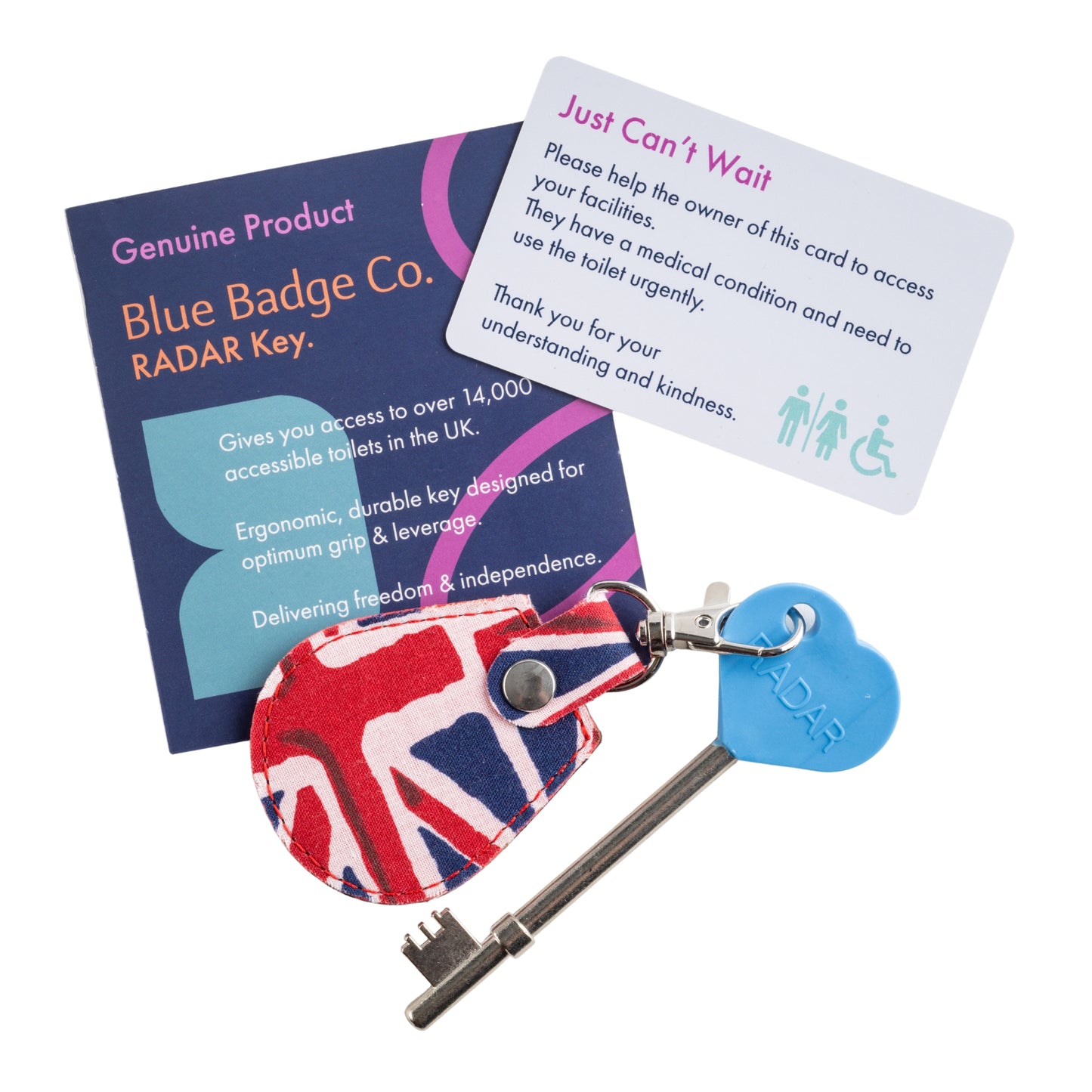 Genuine RADAR Disabled Toilet Key and Fabric Keyring in Union Jack - UK Made