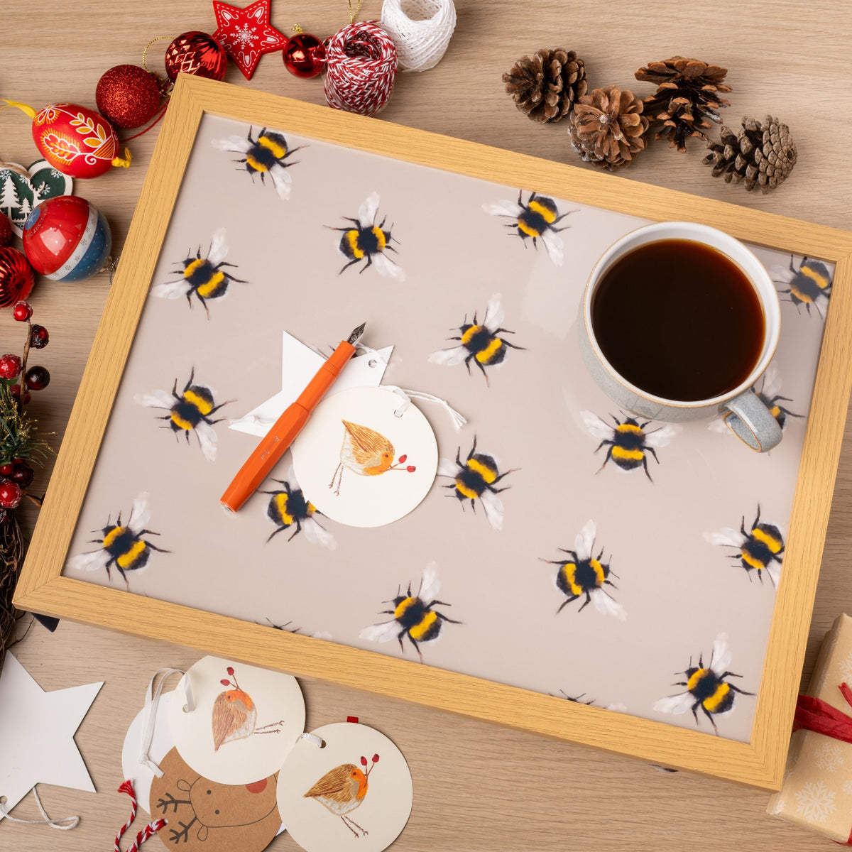 Bean Bag Cushioned Wooden Frame Lap Tray in Busy Bees