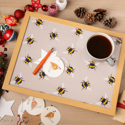 Bean Bag Cushioned Wooden Frame Lap Tray in Busy Bees