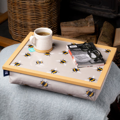 Bean Bag Cushioned Wooden Frame Lap Tray in Busy Bees