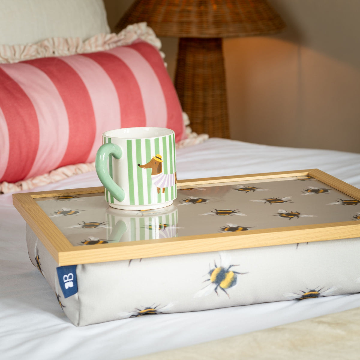 Bean Bag Cushioned Wooden Frame Lap Tray in Busy Bees