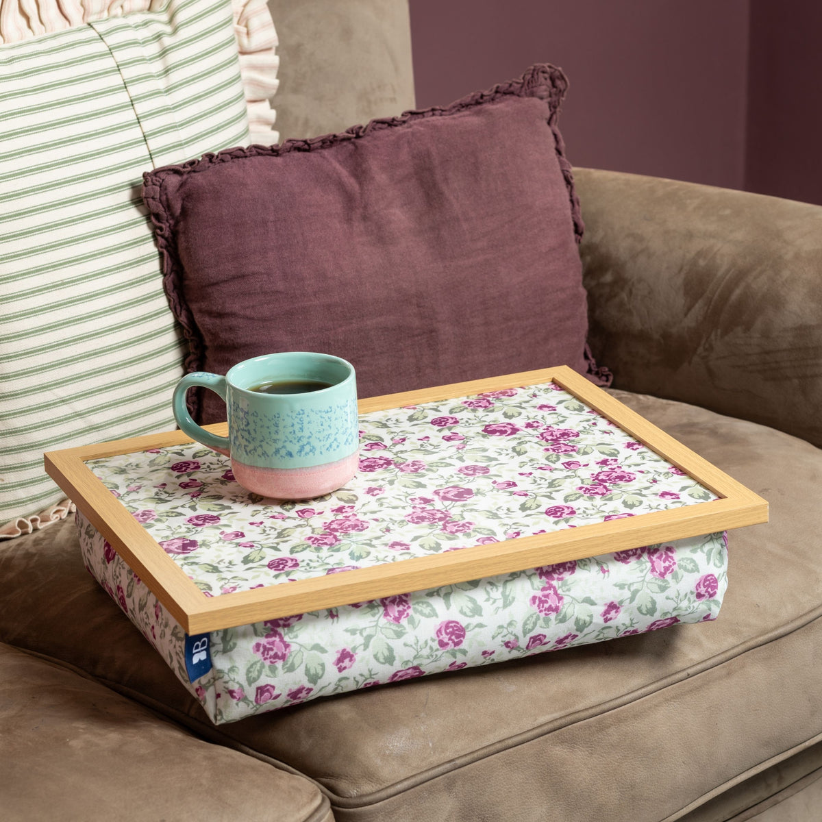 Bean Bag Cushioned Wooden Frame Lap Tray in Mulberry Rose