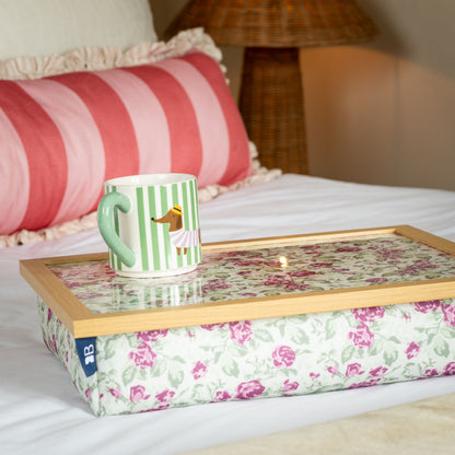 Bean Bag Cushioned Wooden Frame Lap Tray in Mulberry Rose