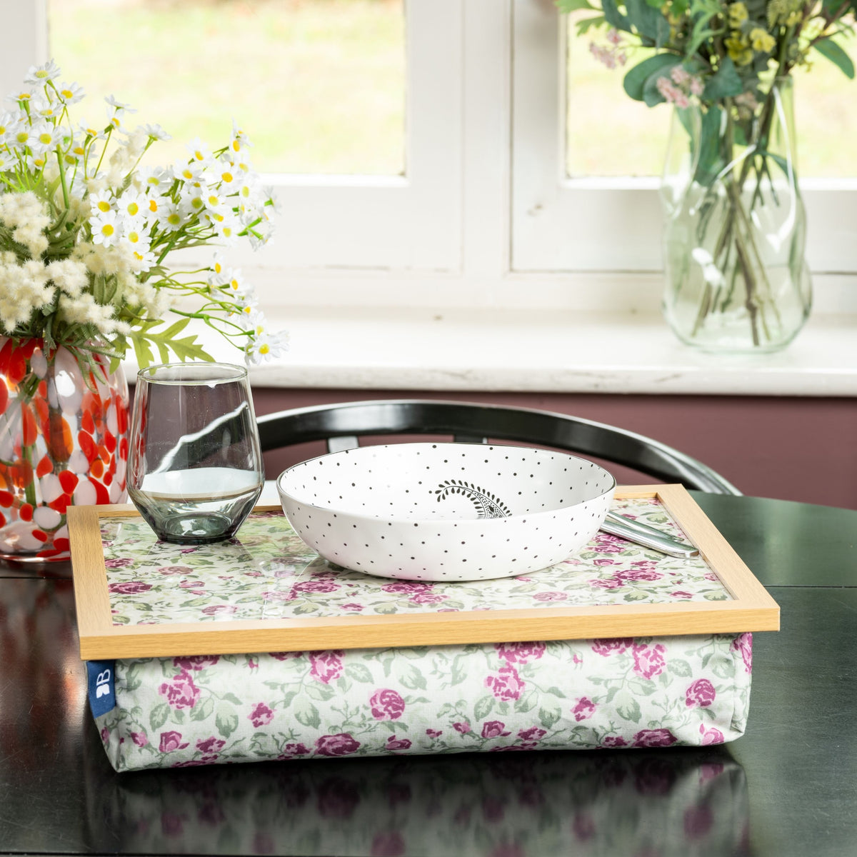 Bean Bag Cushioned Wooden Frame Lap Tray in Mulberry Rose