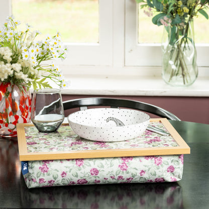 Bean Bag Cushioned Wooden Frame Lap Tray in Mulberry Rose