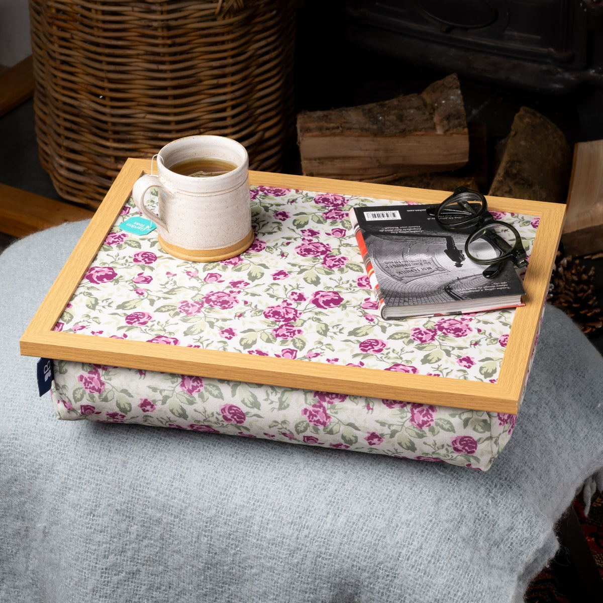 Bean Bag Cushioned Wooden Frame Lap Tray in Mulberry Rose