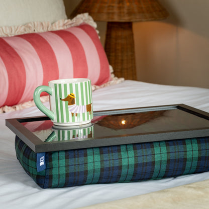 Bean Bag Cushioned Wooden Frame Lap Tray in Blackwatch Tartan