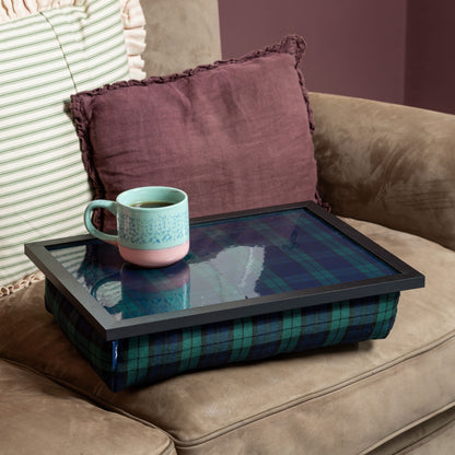 Bean Bag Cushioned Wooden Frame Lap Tray in Blackwatch Tartan