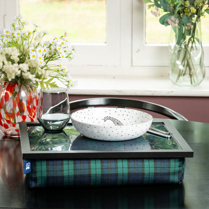 Bean Bag Cushioned Wooden Frame Lap Tray in Blackwatch Tartan
