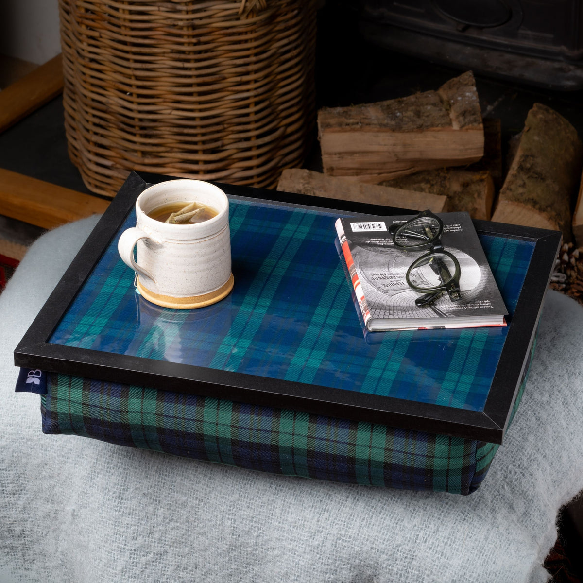 Bean Bag Cushioned Wooden Frame Lap Tray in Blackwatch Tartan