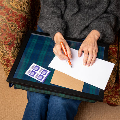 Bean Bag Cushioned Wooden Frame Lap Tray in Blackwatch Tartan