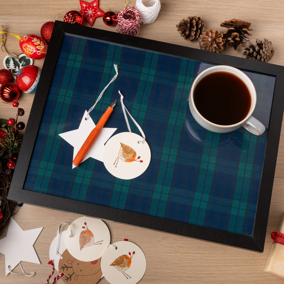 Bean Bag Cushioned Wooden Frame Lap Tray in Blackwatch Tartan