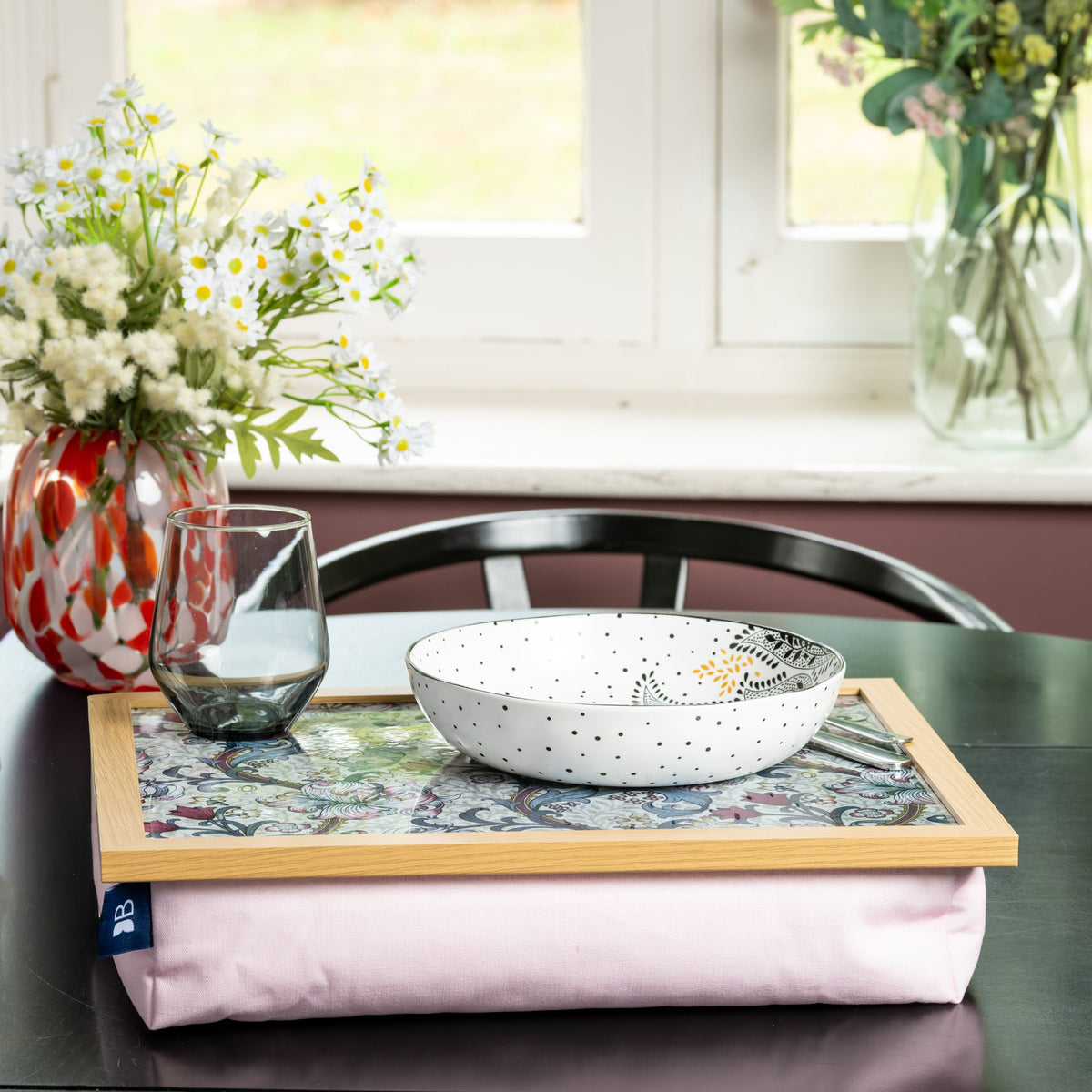 Bean Bag Cushioned Wooden Frame Lap Tray in William Morris Golden Lily  Plum