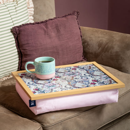 Bean Bag Cushioned Wooden Frame Lap Tray in William Morris Golden Lily  Plum