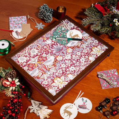 Bean Bag Cushioned Lap Tray in William Morris Strawberry Theif Plum