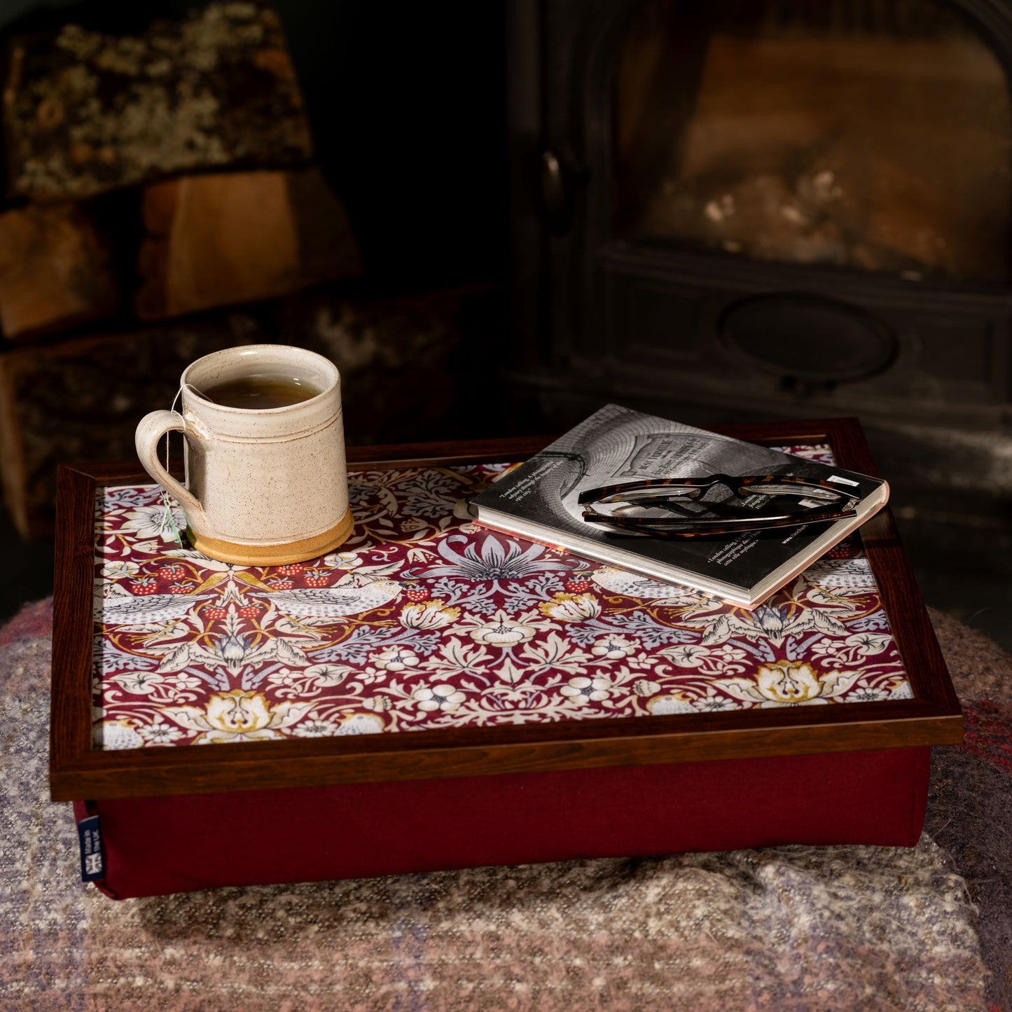Bean Bag Cushioned Lap Tray in William Morris Strawberry Theif Plum