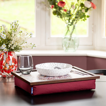 Bean Bag Cushioned Lap Tray in William Morris Strawberry Theif Plum