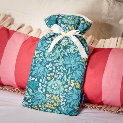 Large Hot Water Bottle in William Morris Mallow Teal