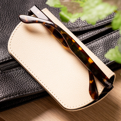 Slim Magnetic Close Glasses Cases Made from Recycled Bottles in Cream