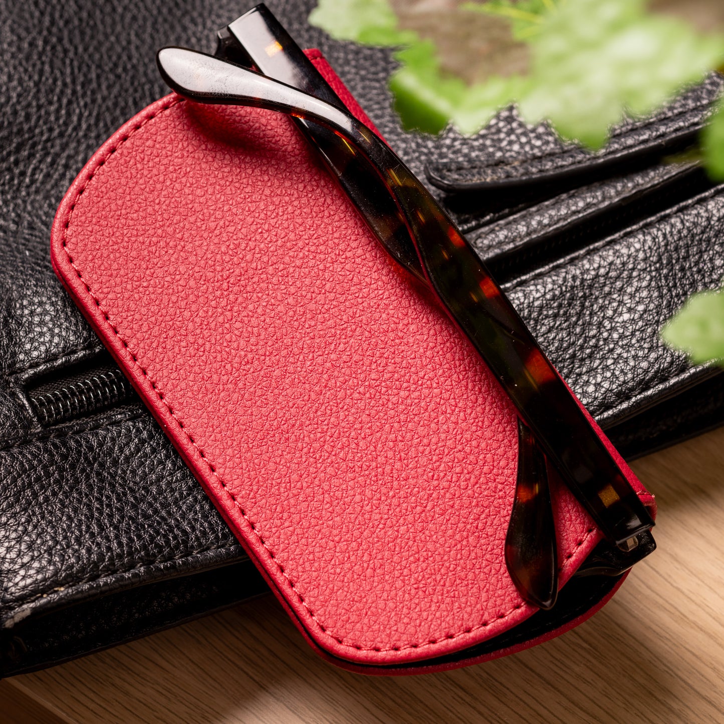 Slim Magnetic Close Glasses Cases Made from Recycled Bottles in Raspberry Red