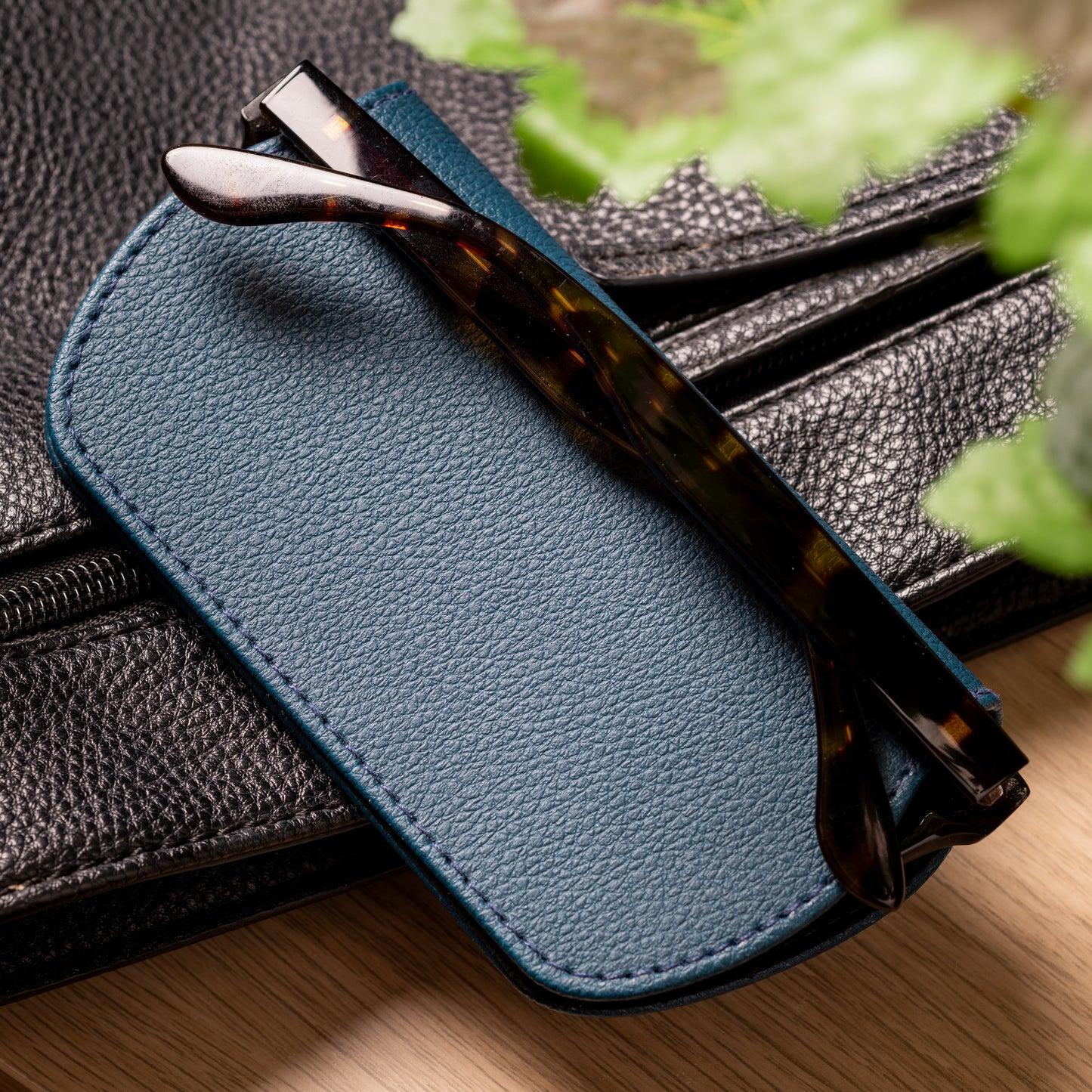 Slim Magnetic Close Glasses Cases Made from Recycled Bottles in Peacock