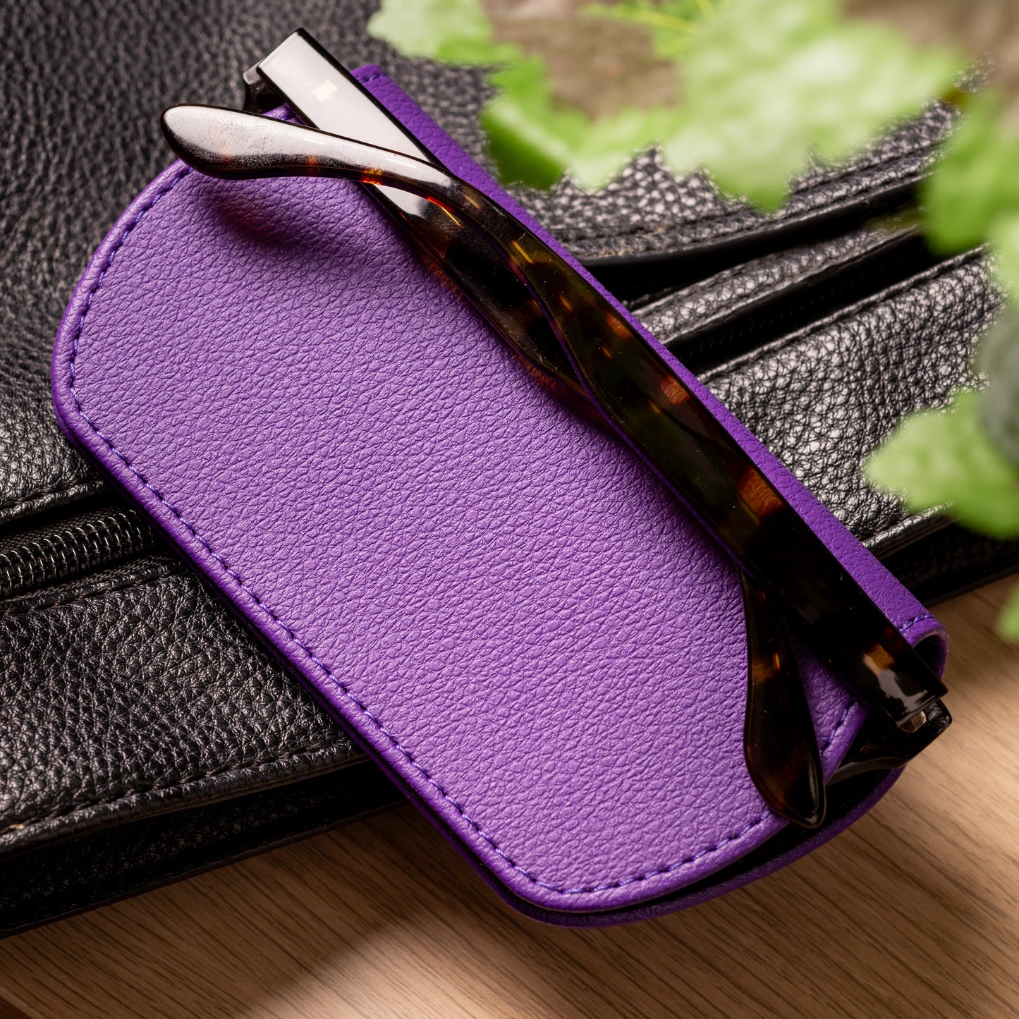 Slim Magnetic Close Glasses Cases Made from Recycled Bottles in Purple