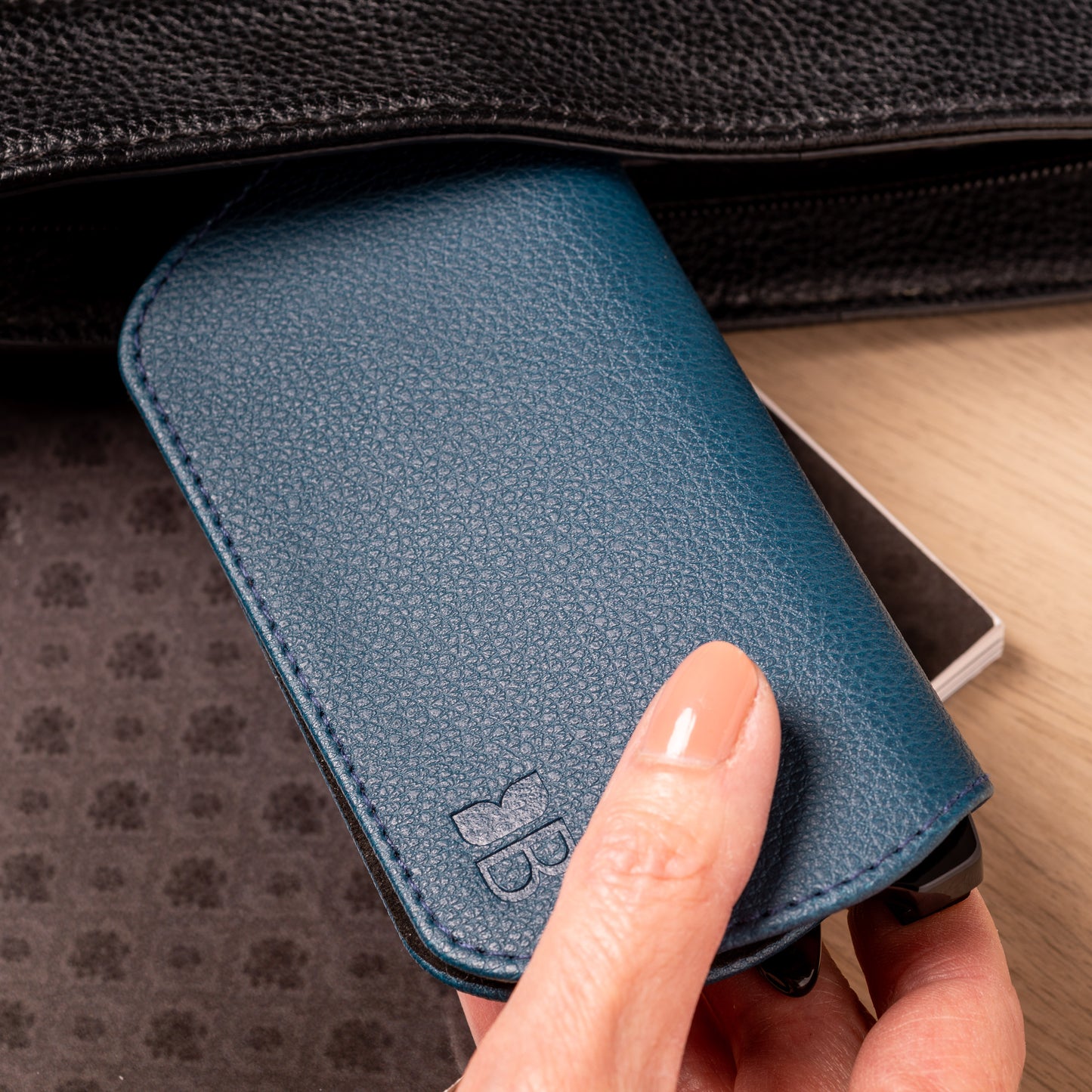 Slim Magnetic Close Glasses Cases Made from Recycled Bottles in Peacock