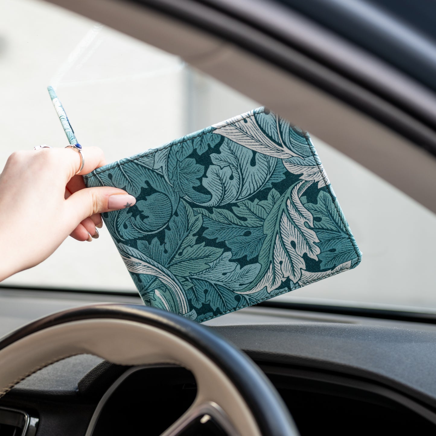 Blue Badge Wallet - Disabled Parking Permit Holder William Morris Acanthus Teal - UK Made