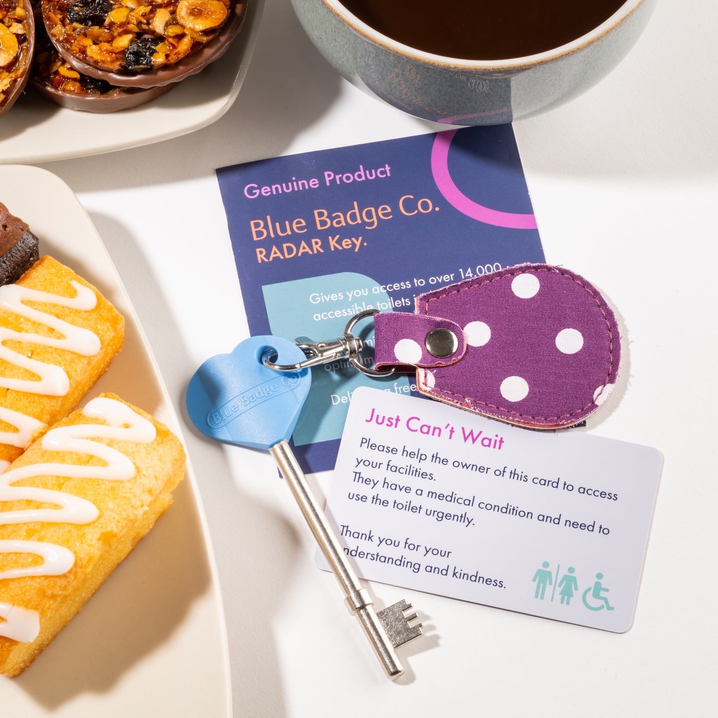 Genuine RADAR Disabled Toilet Key and Fabric Keyring in Spotty Grape - UK Made