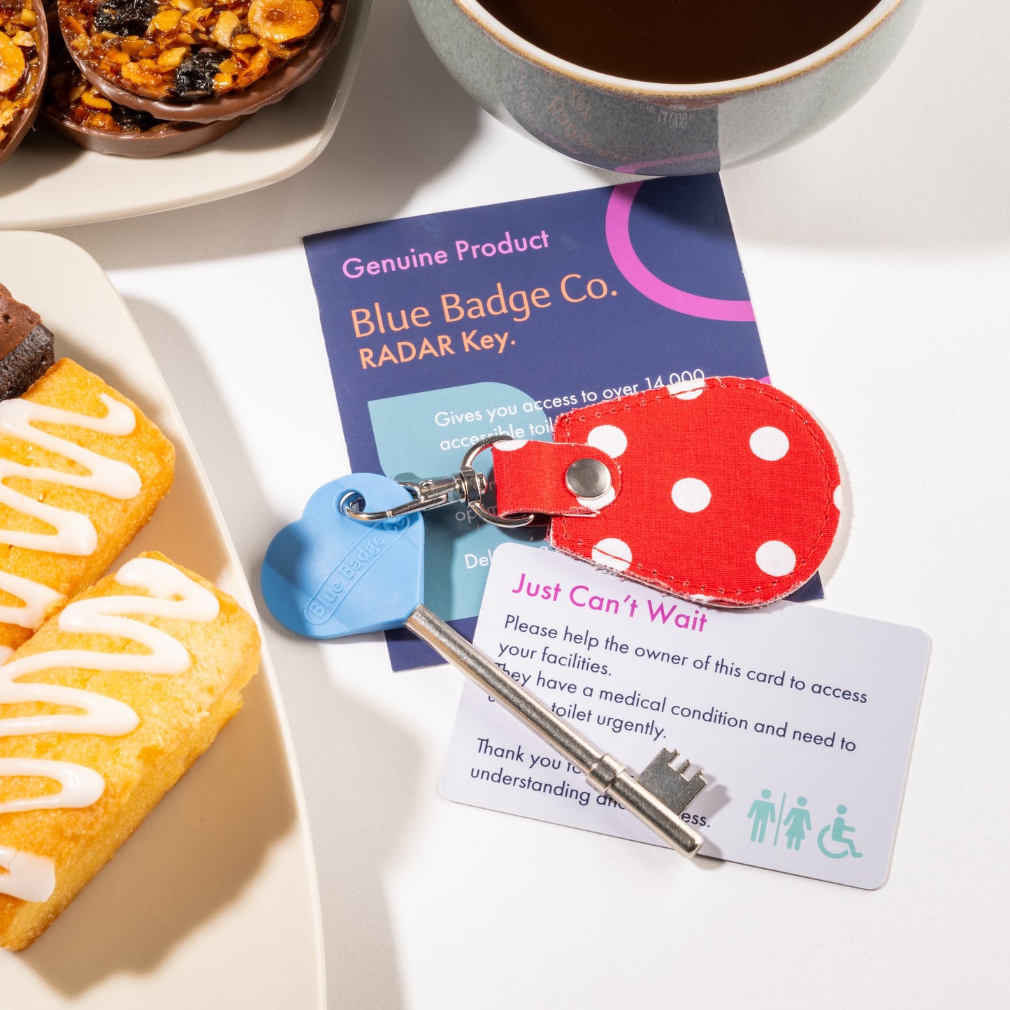 Genuine RADAR Disabled Toilet Key and Fabric Keyring in Spotty Red - UK Made