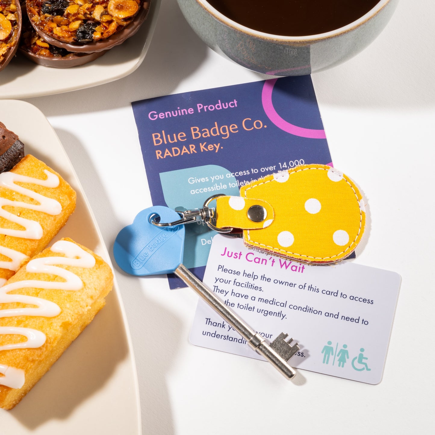 Genuine RADAR Disabled Toilet Key and Fabric Keyring in Spotty Canary Yellow - UK Made