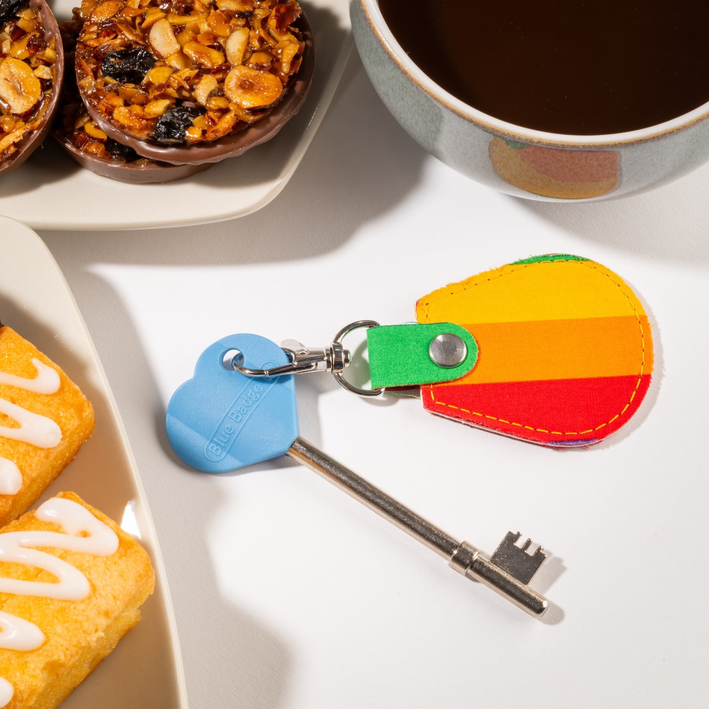 Genuine RADAR Disabled Toilet Key and Fabric Keyring in Rainbow Stripe - UK Made