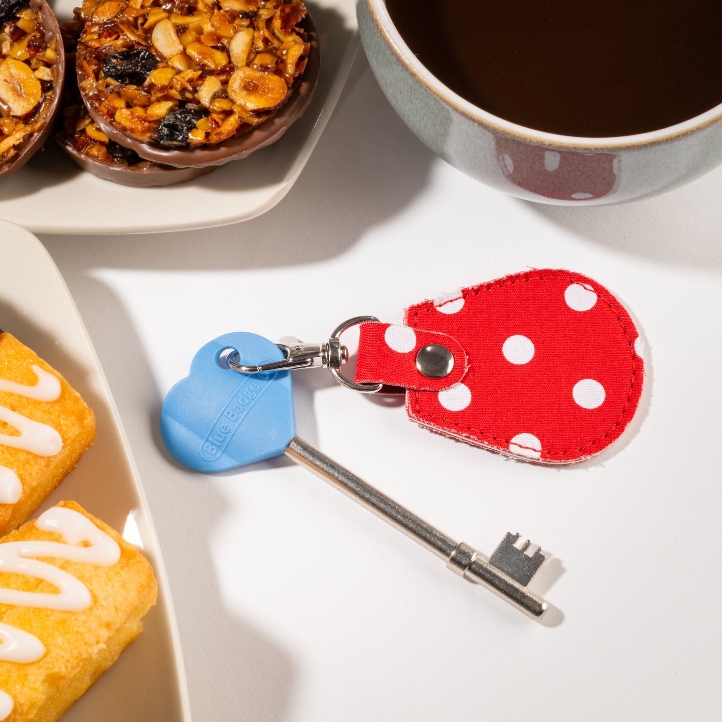 Genuine RADAR Disabled Toilet Key and Fabric Keyring in Spotty Red - UK Made