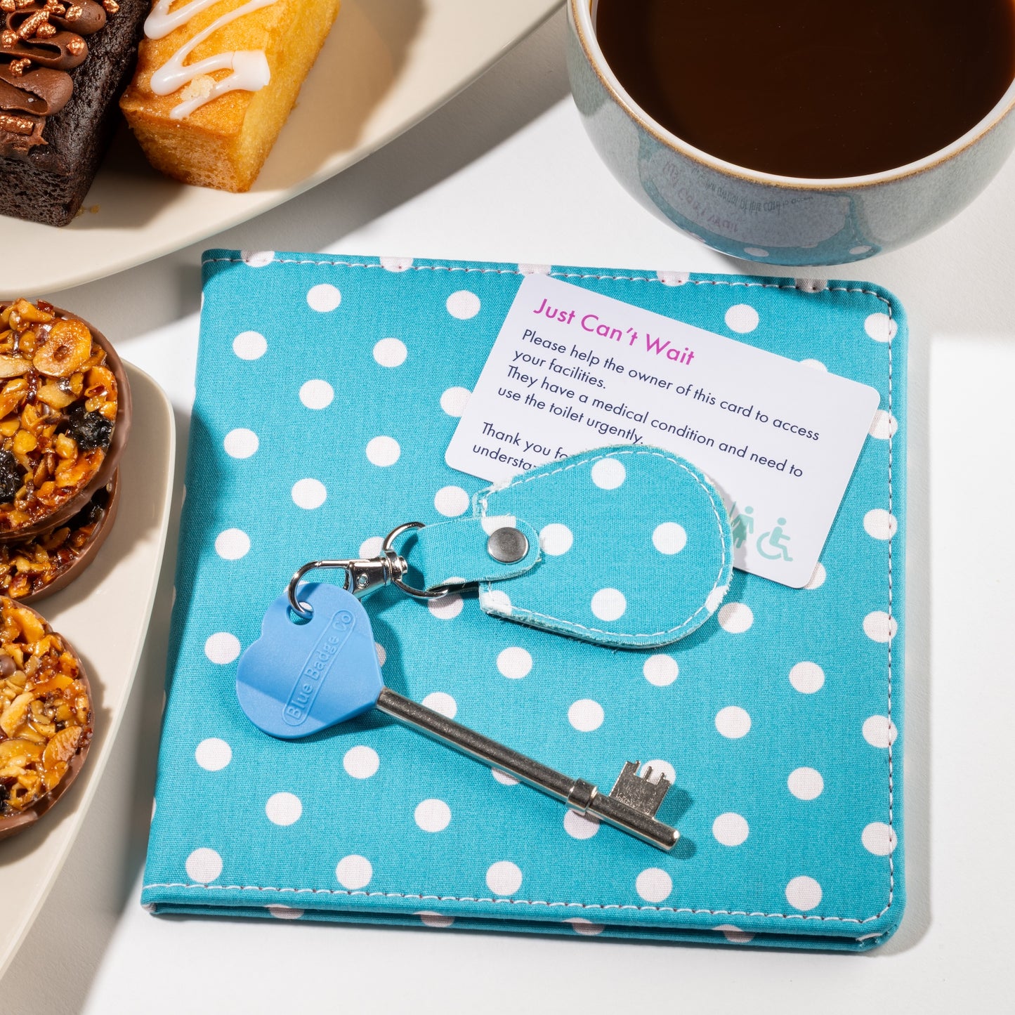 Disabled Blue Badge Wallet, Keyring and RADAR Key in Spotty Aquamarine - UK Made