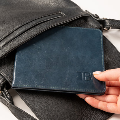 Disabled Blue Badge Parking Permit Wallet in Navy Leather - UK Made